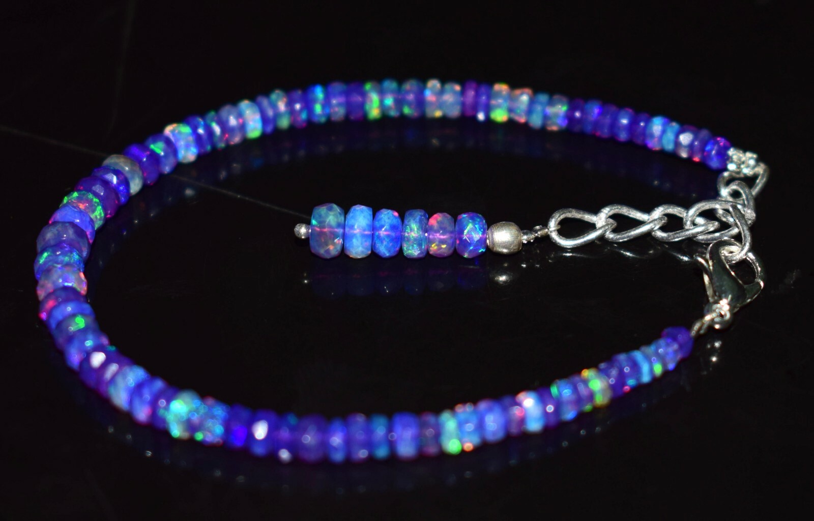 Natural Ethiopian Wello Fire Purple Opal Gemstone Faceted Beads 7″Bracelet F1453