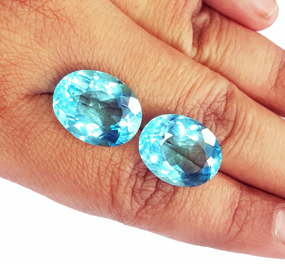 10 to 12 Ct Loose Gemstone Aquamarine Pair Certified Oval Cut AA+ Aquamarine Gem