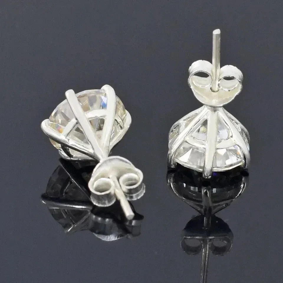 RARE 13.00 Ct Certified Round White Diamond Solitaire Studs In 925 Silver.