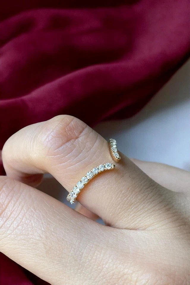1.00Ct Lab Created Moissanite V shape Wedding Band Ring 14K Yellow Gold Plated
