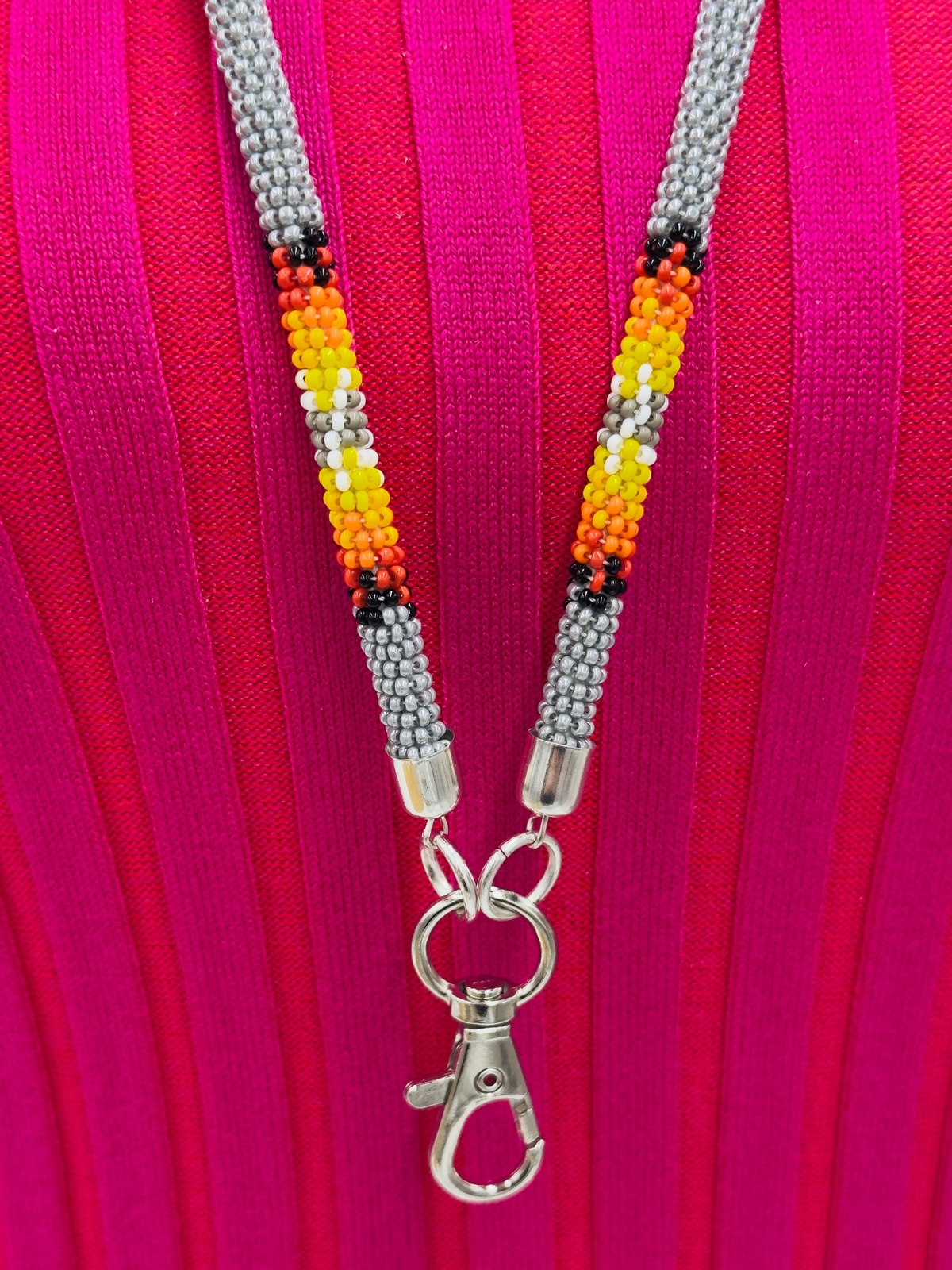 Handmade beaded Grey woven Southwestern lanyard