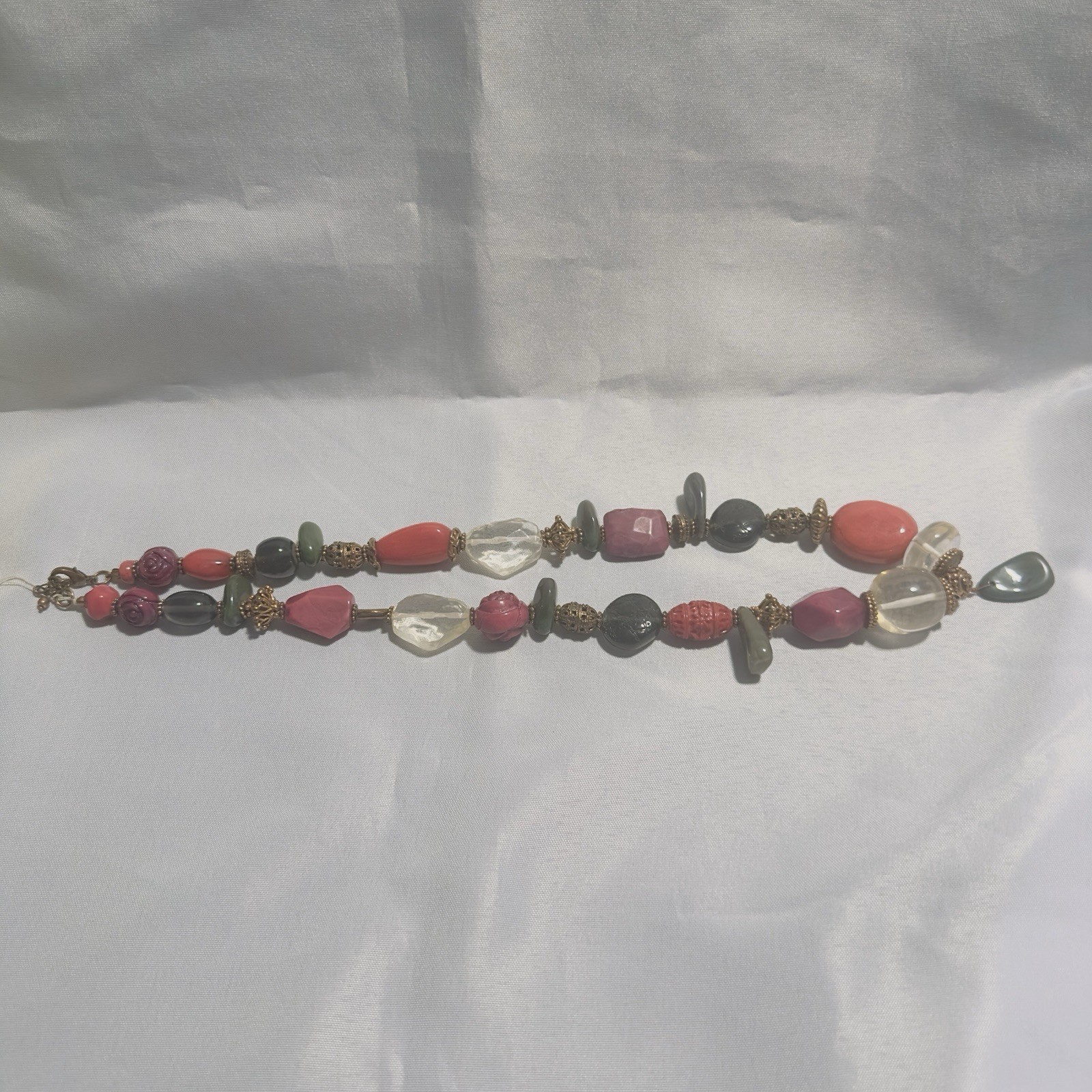 Chunky Statement Beaded Necklace Pink Purples Clear Multi Shape Acrylic Smooth