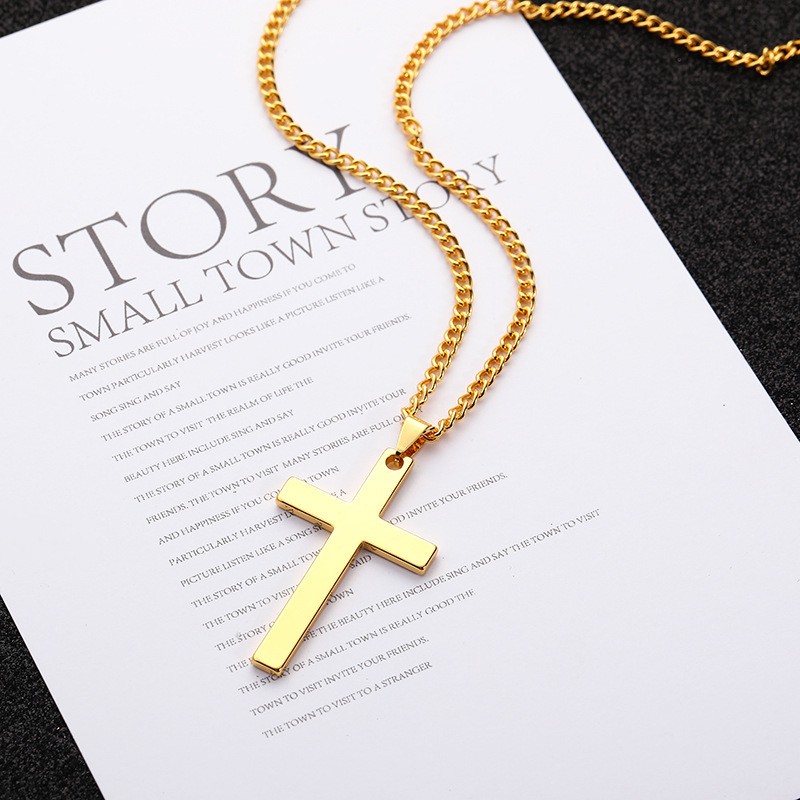 Fashion Polished Jewelry Men Women Stainless Steel Silver Smooth Cross Necklace