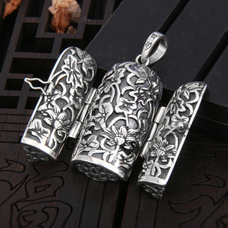 Pure Solid S925 Sterling Silver Men Women Bless Kwan-yin Buddha Pendant