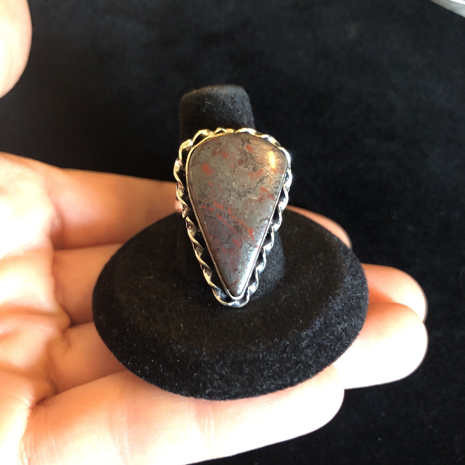 Gray Red And Black Stone Unknown 925 Sterling Silver India Ring Size 6