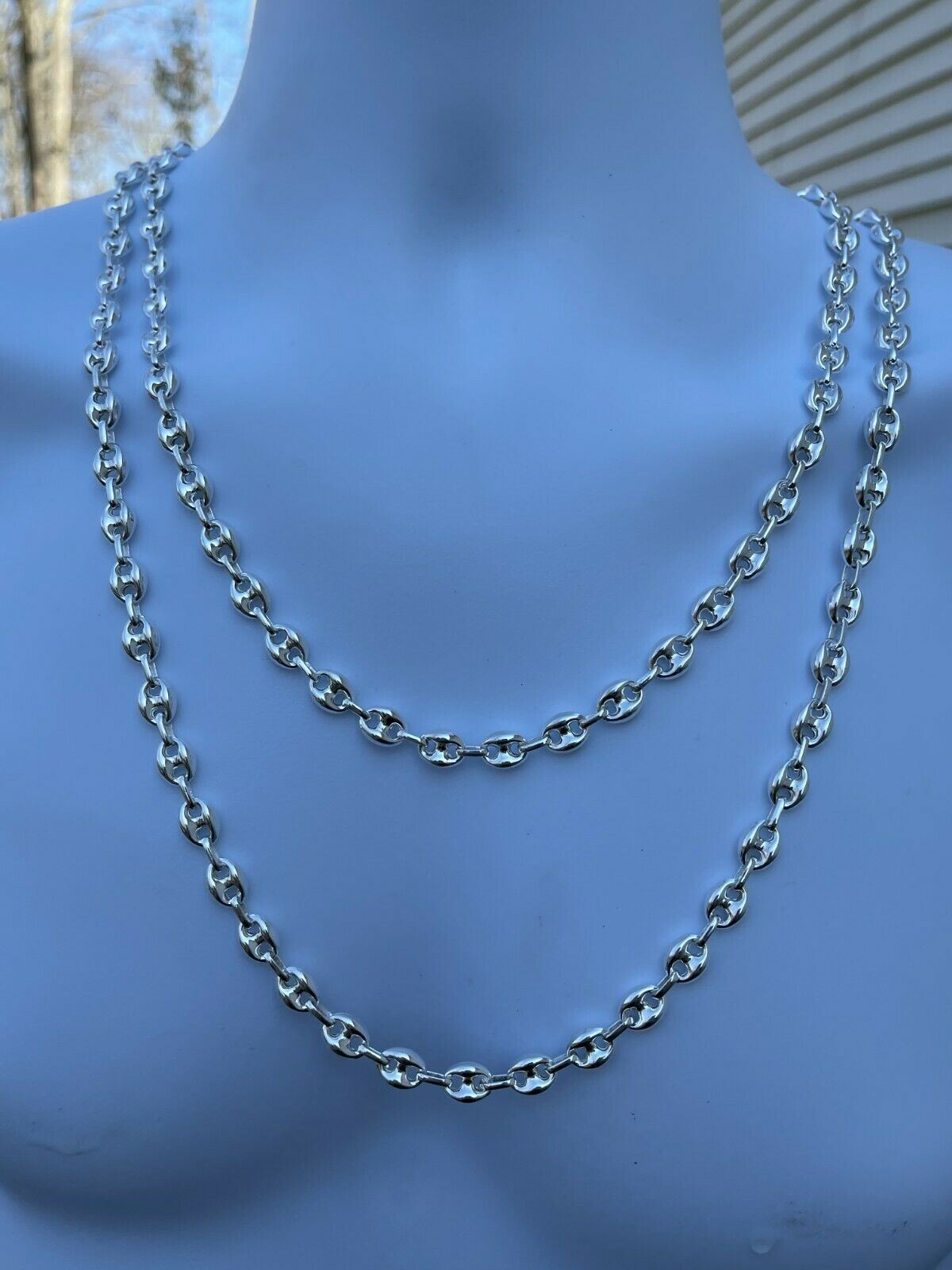 Real 925 Sterling Silver 8mm Puffed Mariner Link Chain Necklace Bracelet 7″-30″