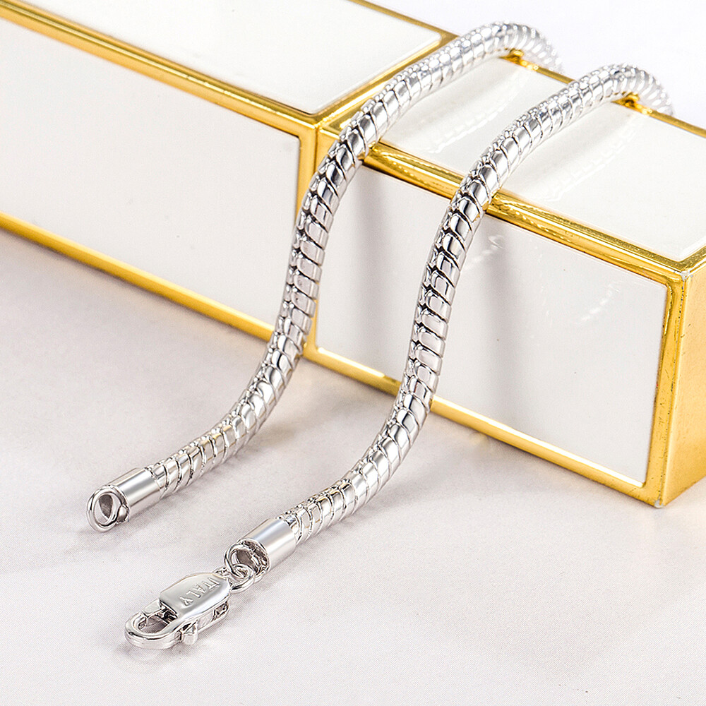 925 Sterling Silver Sizes 18 to 30 Inch Round Snake Necklace for Women & Men
