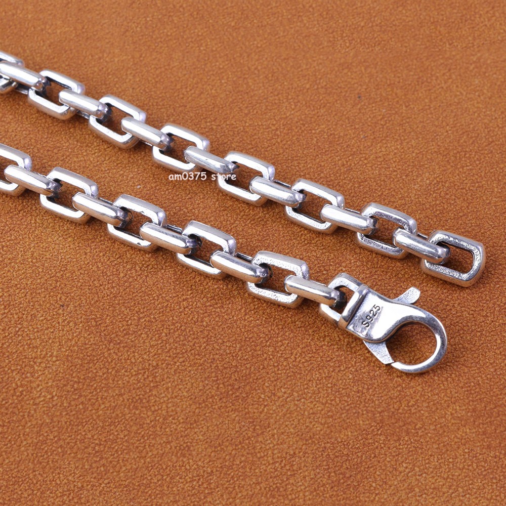Real S925 Sterling Silver Necklace Women Men 7mm Square Cable Chain 20inch L