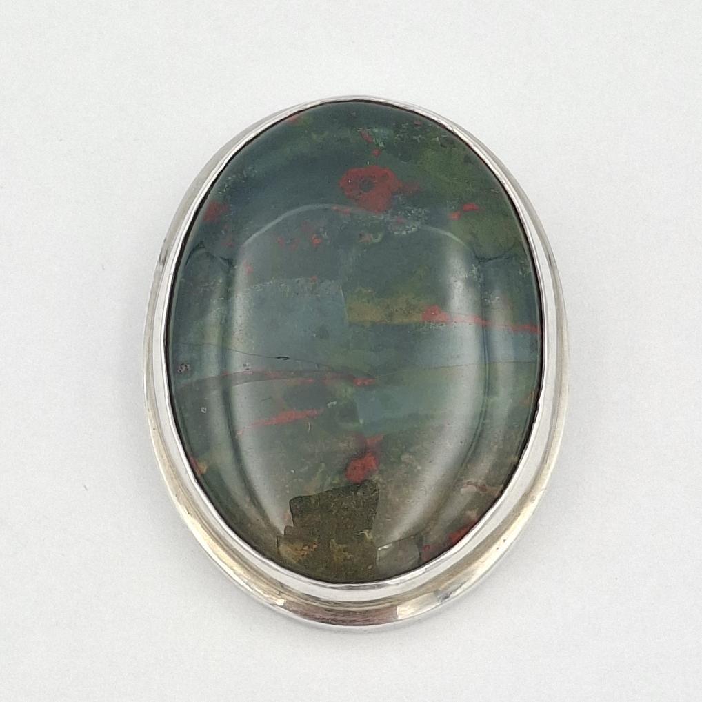 Vintage 925 Sterling Silver Large Oval Bloodstone Double Bail Slide Pendant