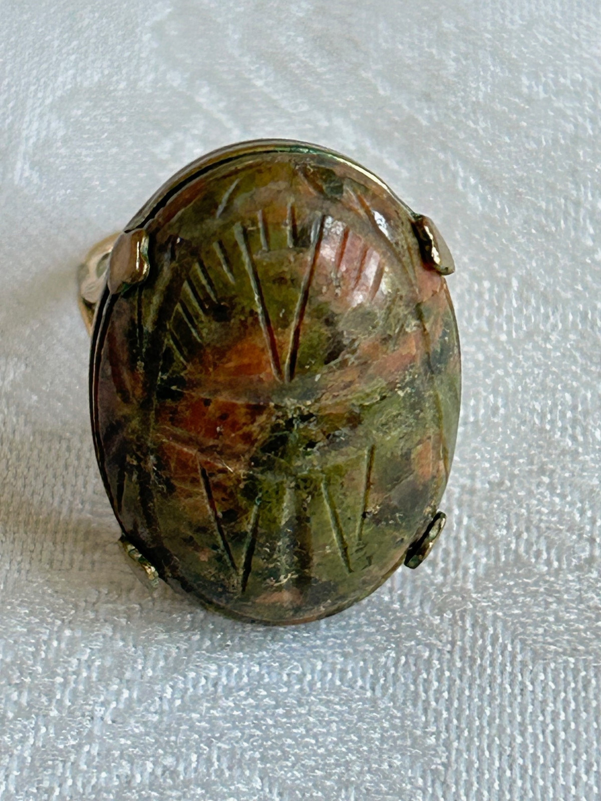 Vintage Burt Cassell Scarab Adjustable UNAKITE RING 12kt GF BALANCE,LOVE,HEALING