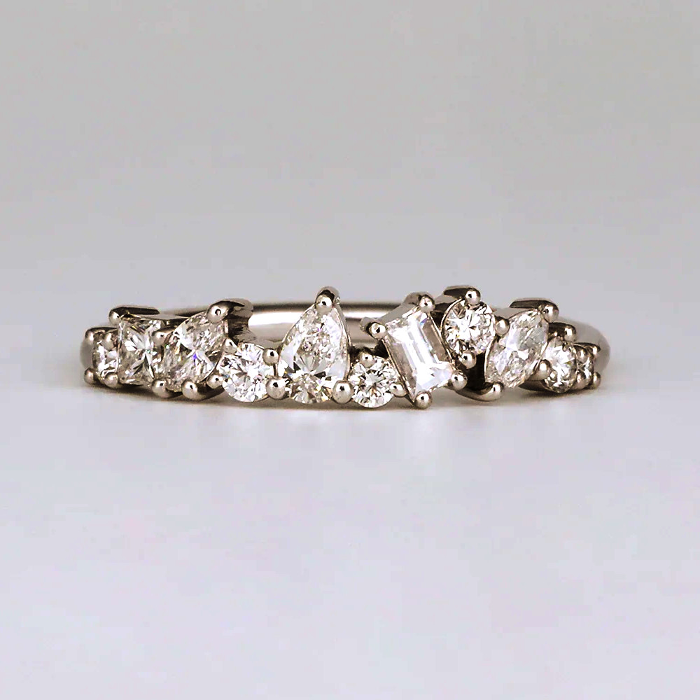 Diamond Stacking Band 14K White Gold Lab Grown Pear Cut 0.60 Ct GLI HRD Ring