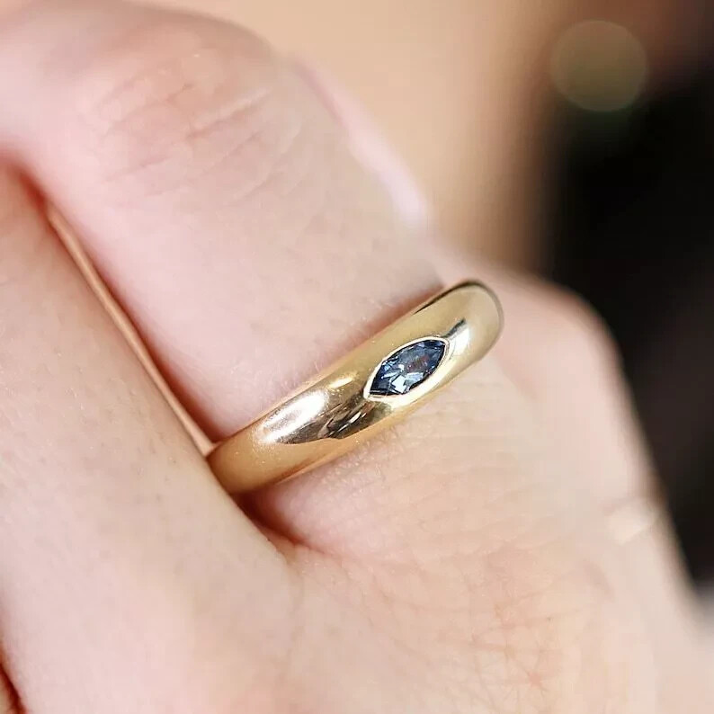London Blue Topaz Gemstone Ring Yellow Gold Plated Silver Wedding Gift Ring