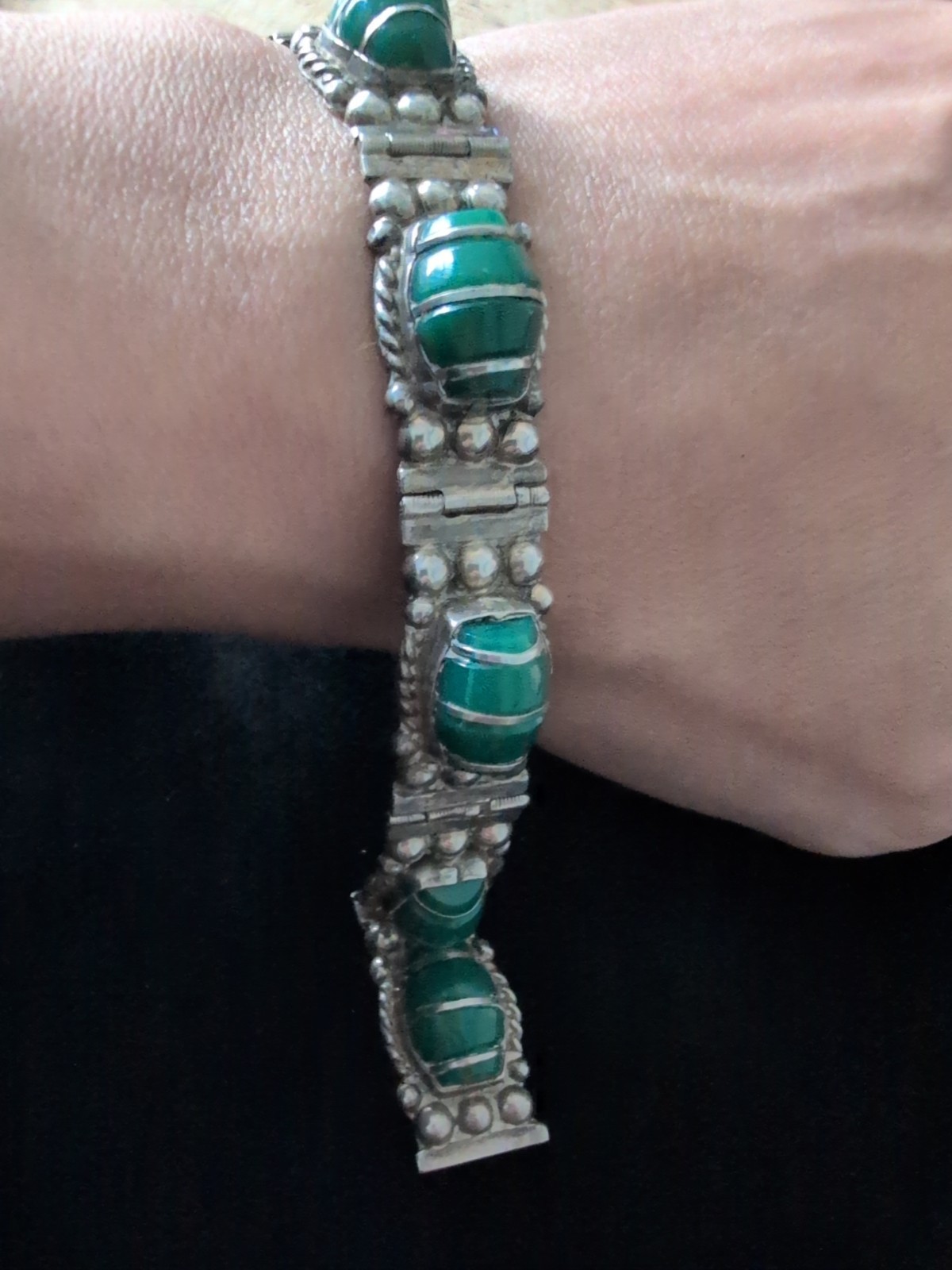 HEAVY 30G Vintage Sterling 925 Handcrafted Deep Green Onyx