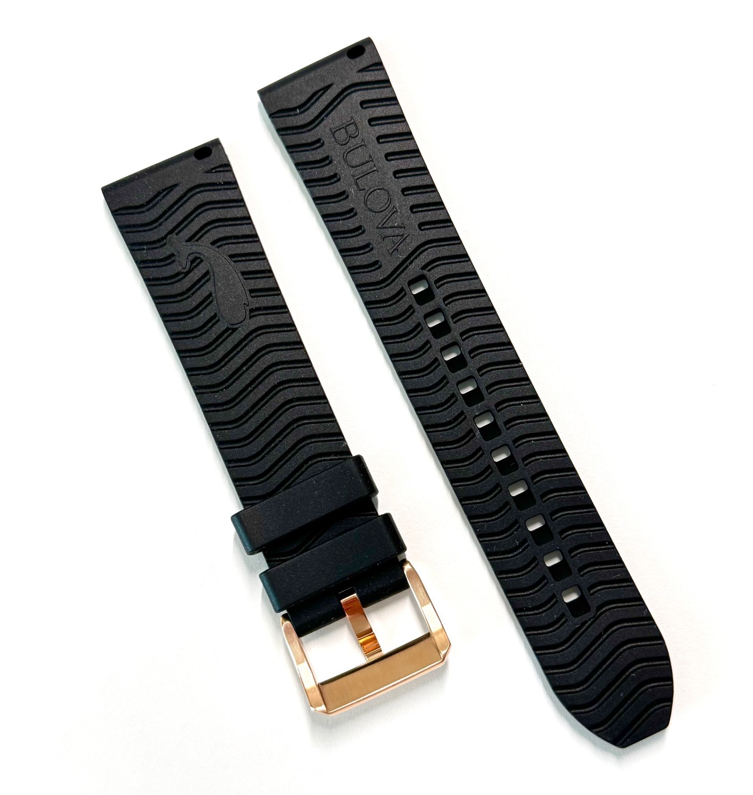 Original Bulova 22mm 98B421 BLACK Rubber Watch Band Strap with ROSE-GOLD Buckle