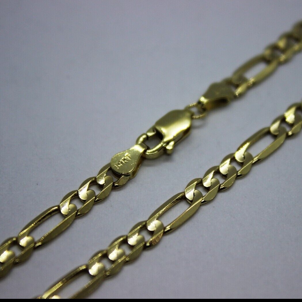 14k Solid Yellow Gold Figaro Necklace Chain Bracelet 1.9mm – 6.2mm 7″ – 36″