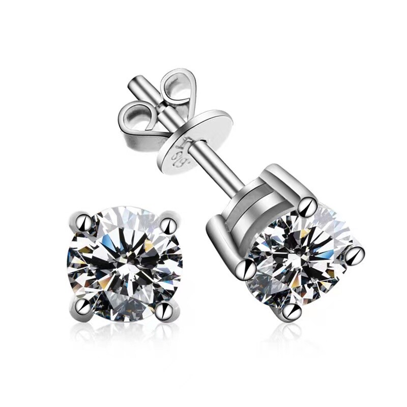 MEN 2Ct Brilliant Cut Moissanite Stud Earrings 14k White Gold Plated in Silver