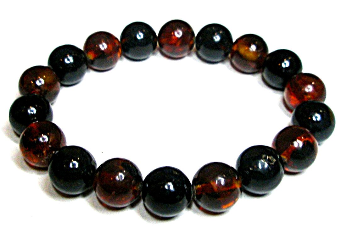 Real Baltic Amber Boho Round Beads 9 mm, Bracelet 16 cm 6.3”, Red Cherry, Black