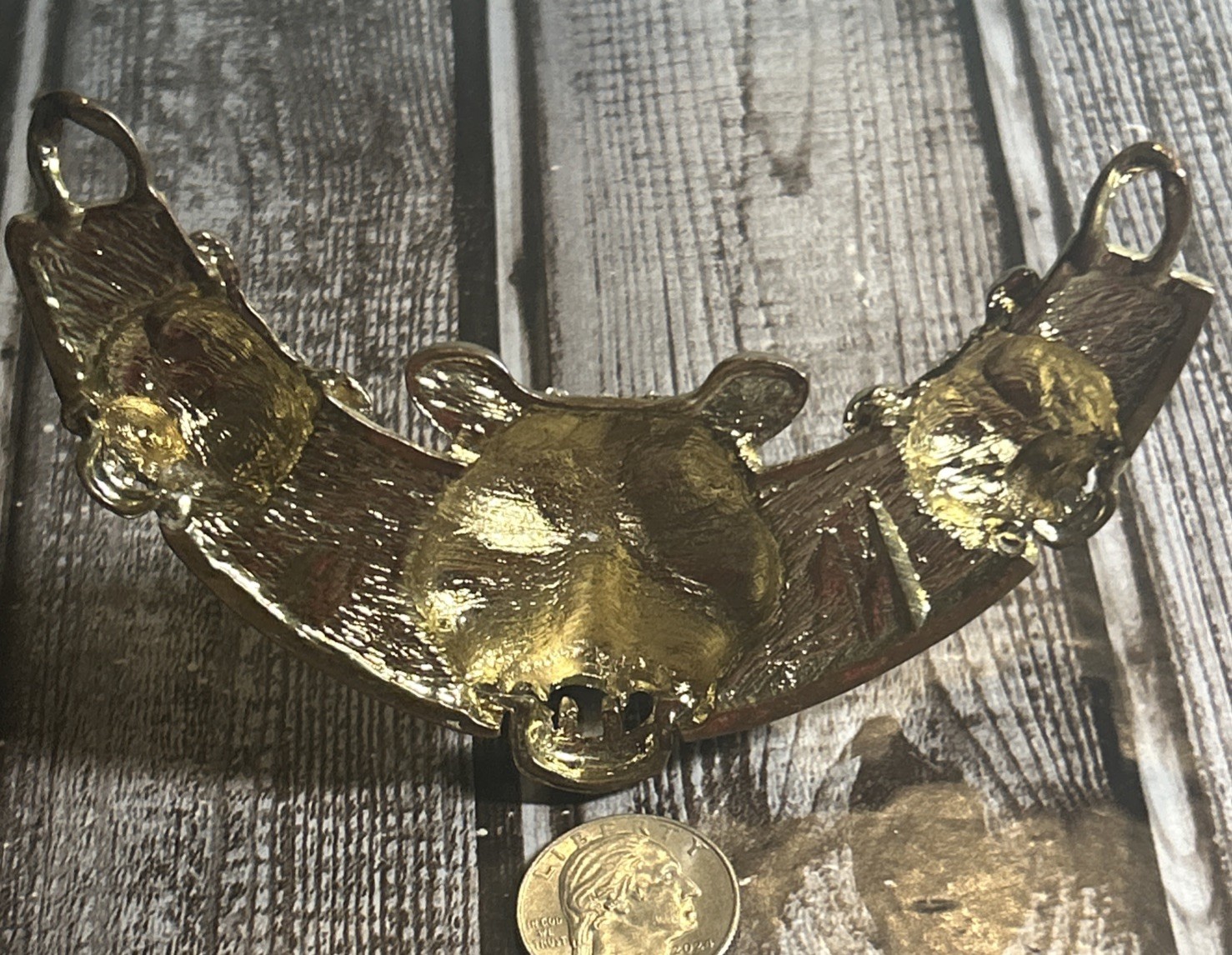 White Tiger Pendant on Hammered Brass with Diamond Rhinestones And Black Enamel