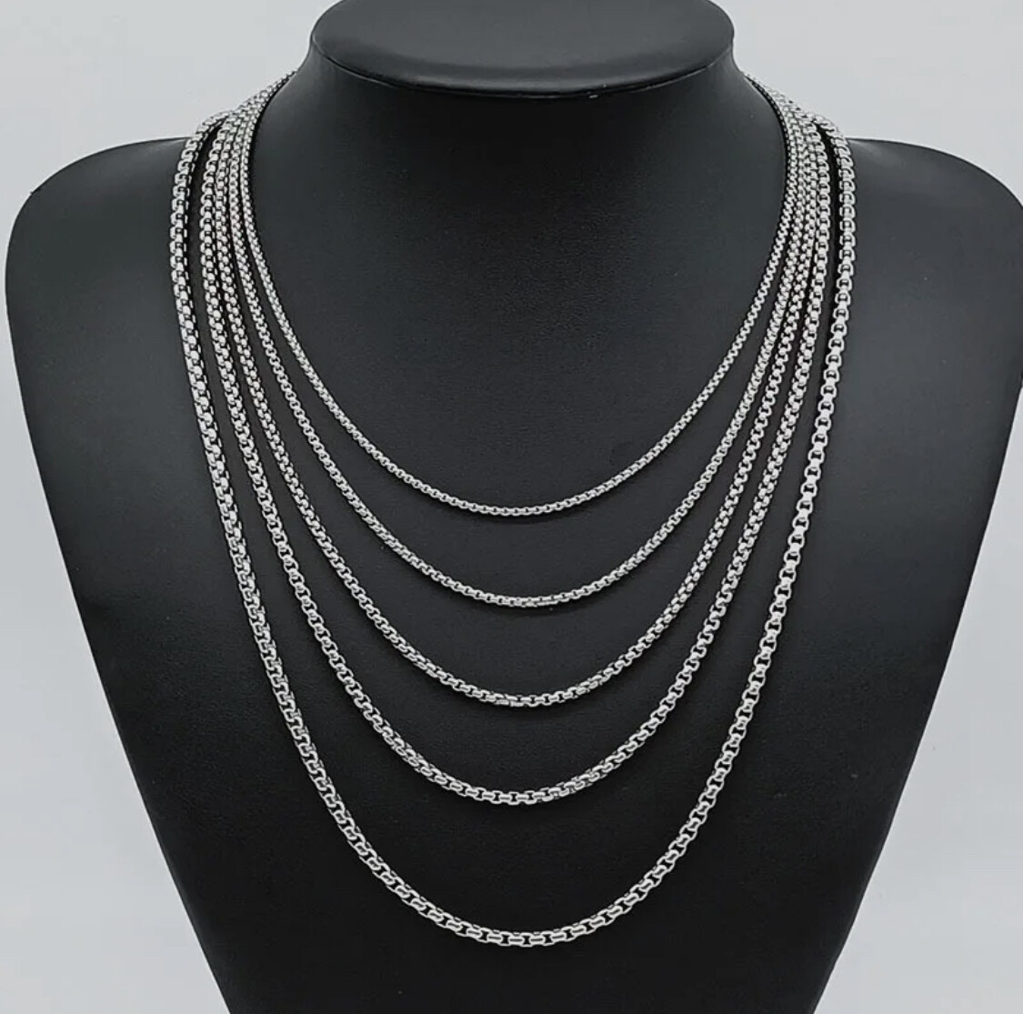 Round Box Chain Necklace Stainless Steel Cuban Men Women 18-24 inches, 2/3/4mm