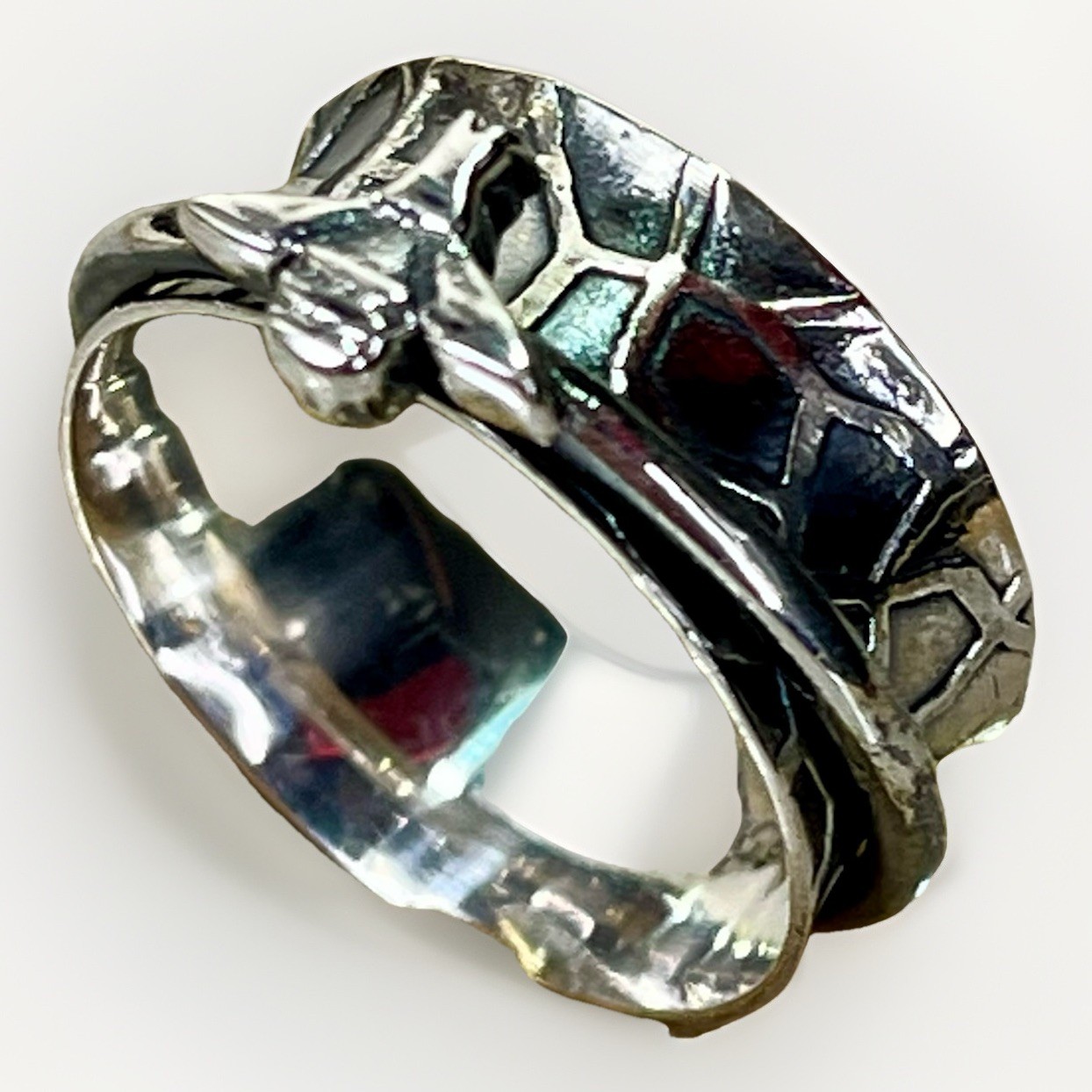 925 Honeycomb Sterling Silver Spinner Ring w/ Bee Accent Fidget Meditation Band