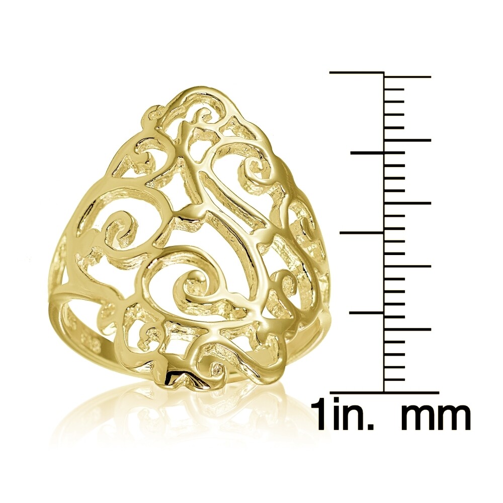 Yellow Gold Flashed Sterling Silver Filigree Celtic Floral Swirl Ring, Size 6