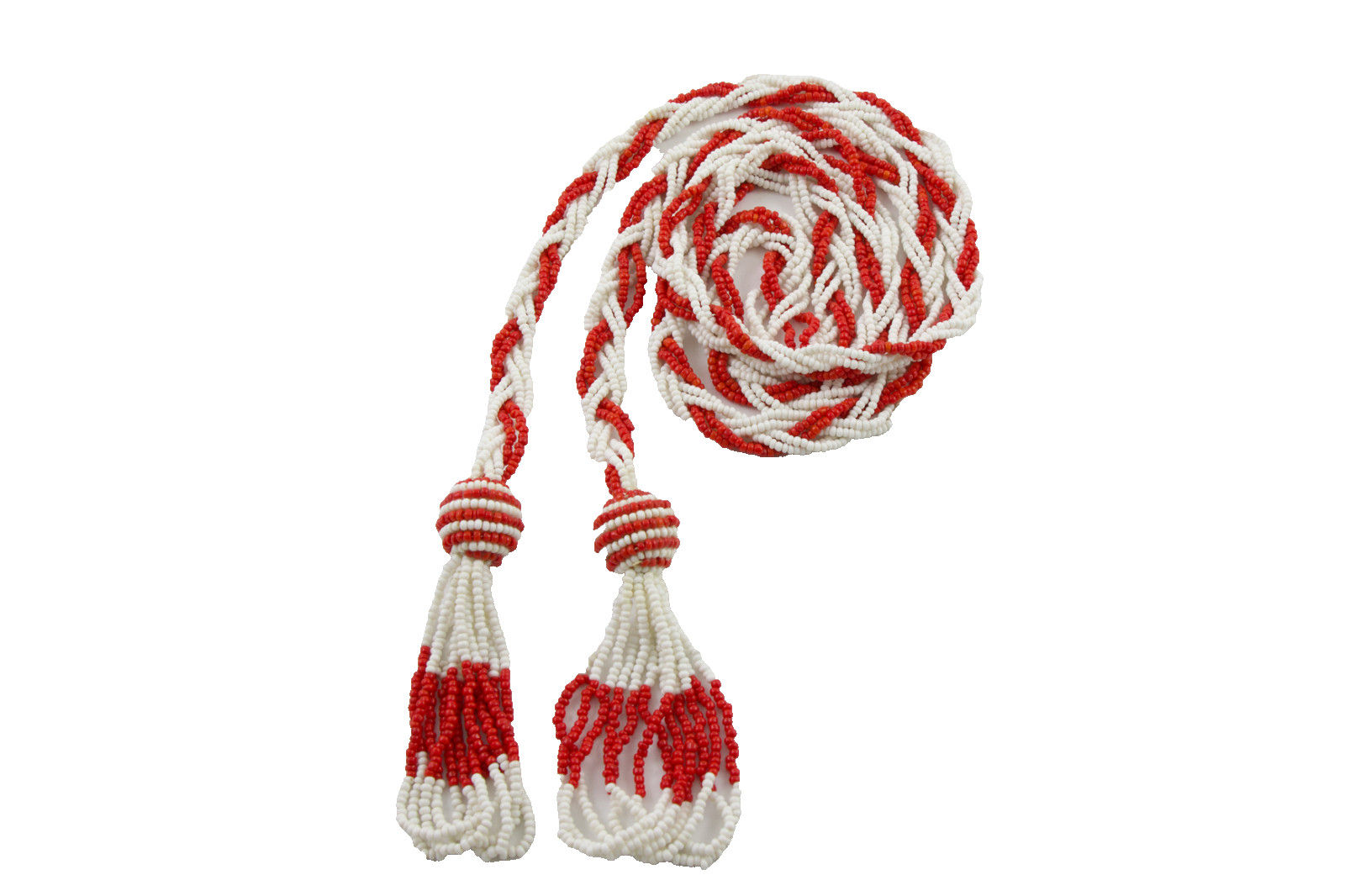 Vintage Art Deco Braided Micro Glass Seed Bead Flapper Sautoir Tassel Necklace