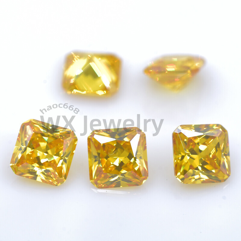 50pcs 3×3-12x12mm Golden Yellow Octangle Loose Cubic Zirconia Synthetic Gems