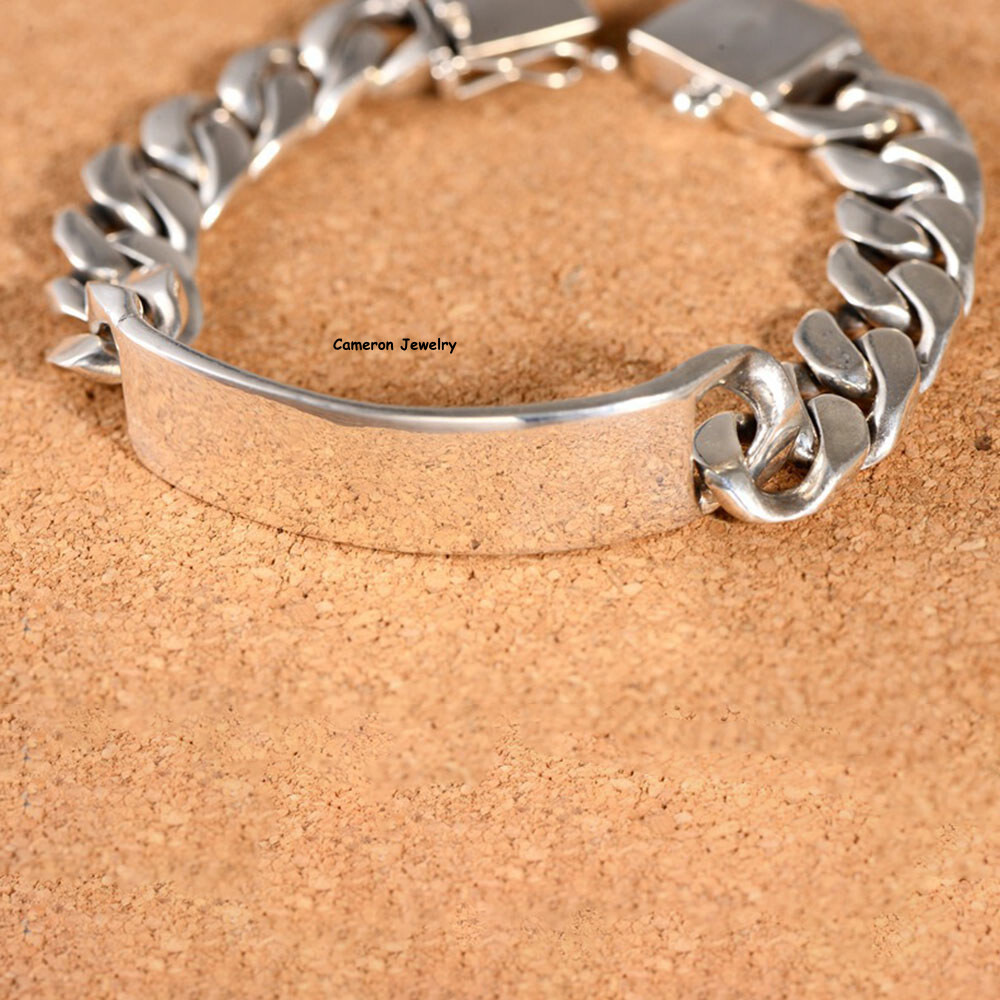 Solid S925 Sterling Silver Chain 12mm Cuban Curb Link Bracelet 57-58g 7.5inch