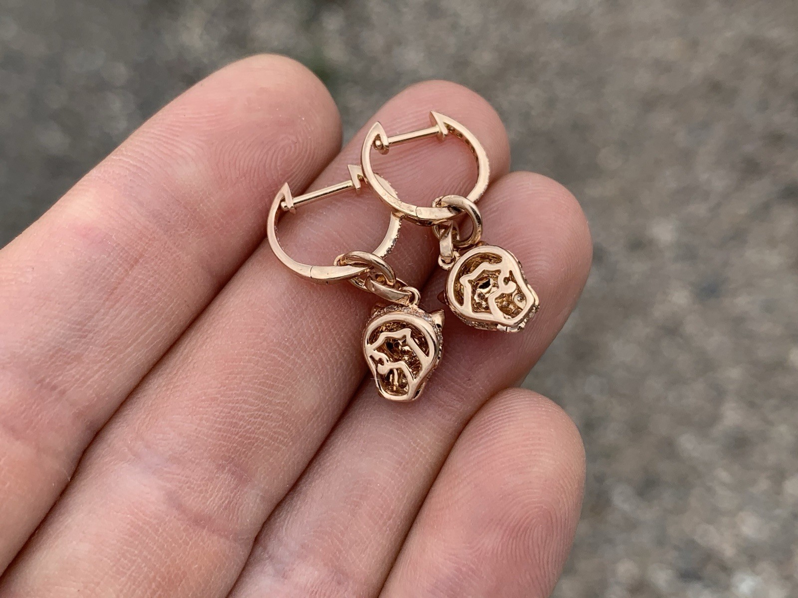 Effy 14K Rose Gold Panther Diamond Tsavorite Drop Dangle Earrings