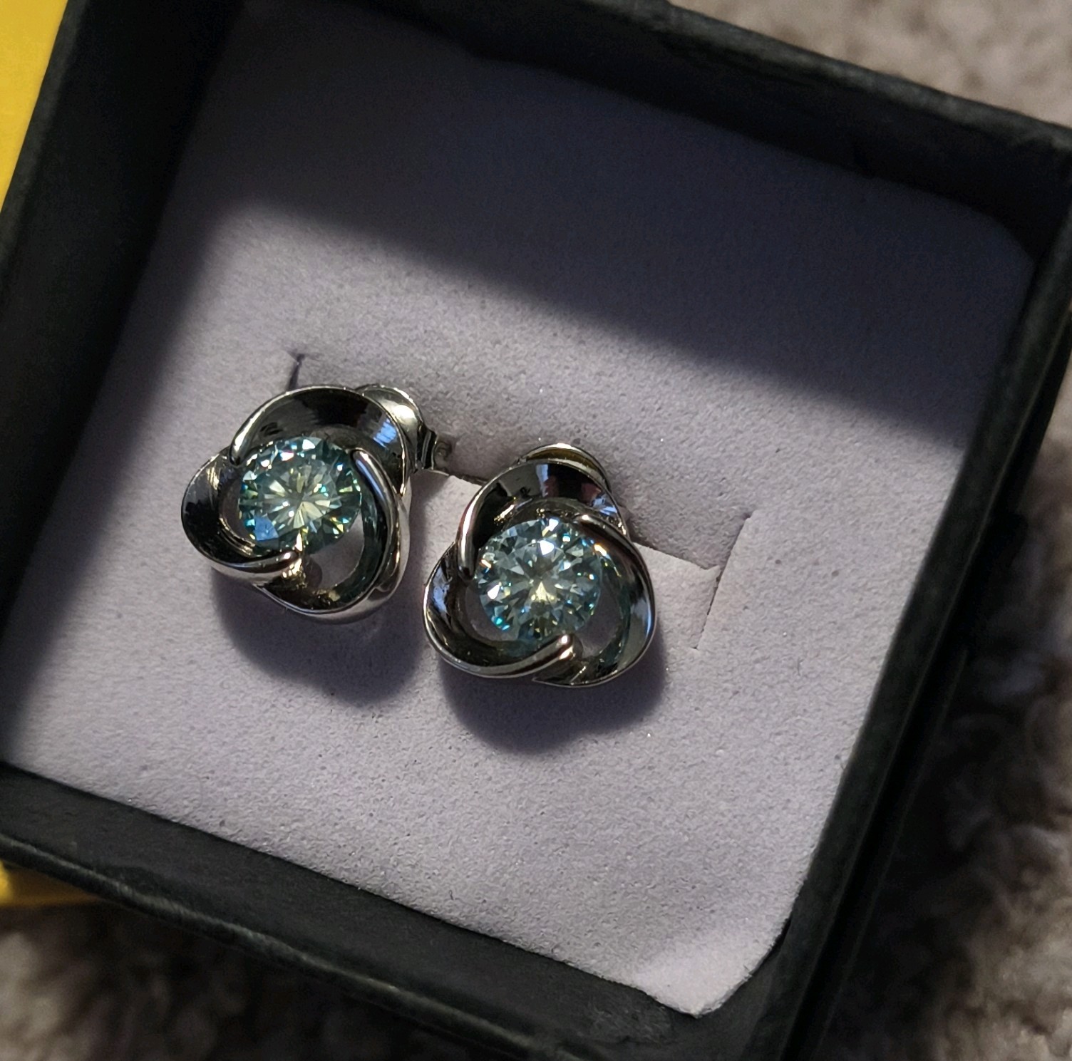 Blue Green Moissanite Stud Earrings 1.0 Ct Butterfly Back GRA Cert