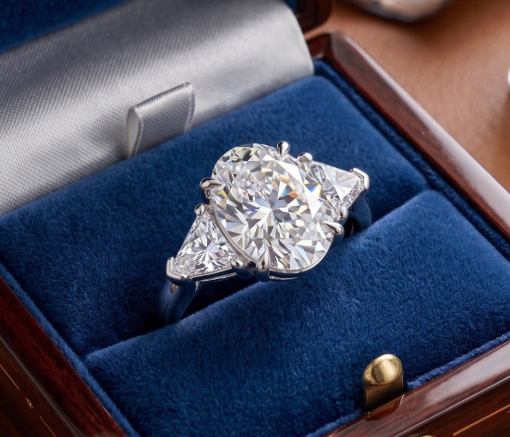 RARE 5.00 Ct Certified Oval Shape Natural White Diamond Ring White Gold Finish