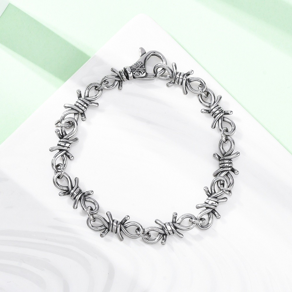 Chain Bracelet Stainless Steel Barbed Wire Link Chain Antique Silver T111
