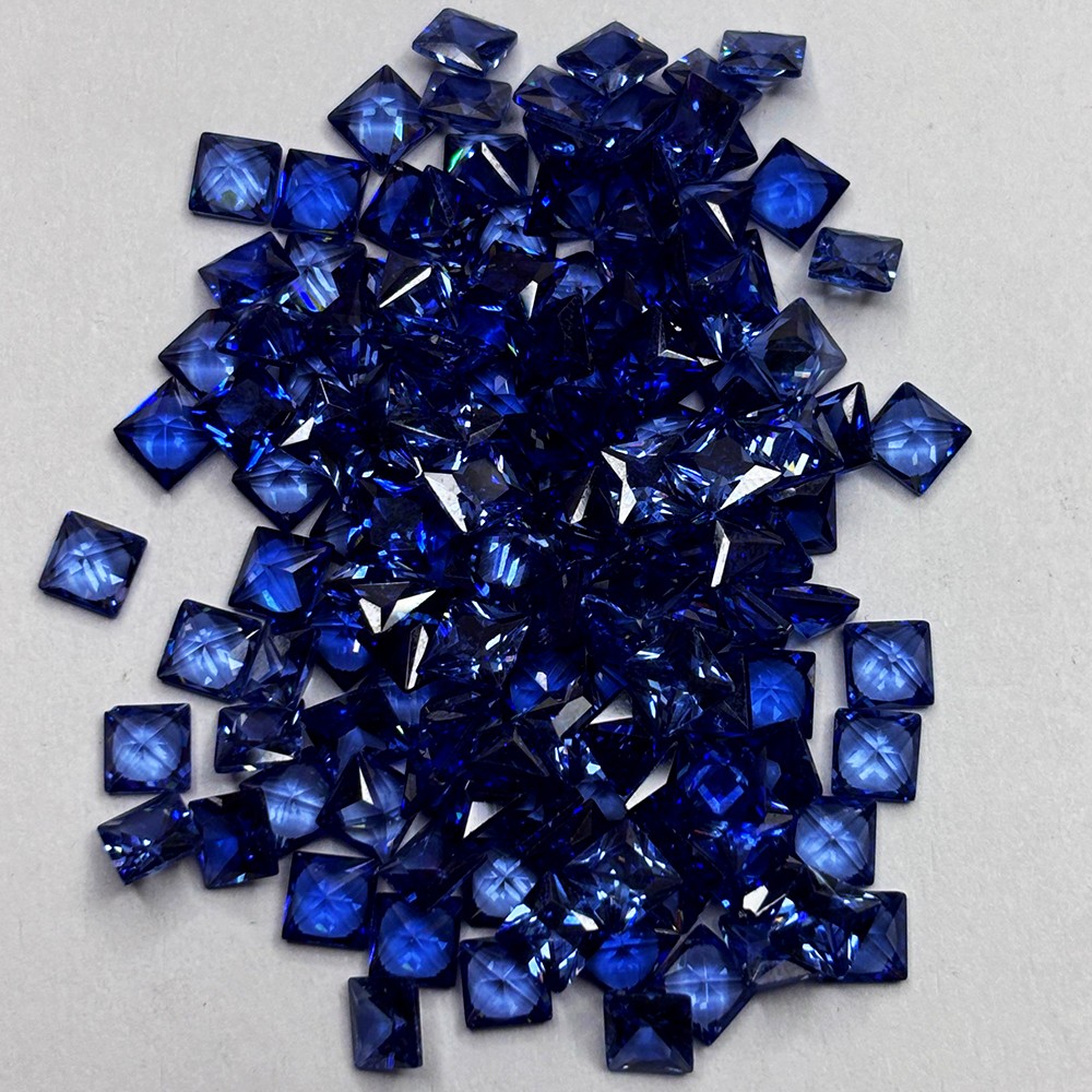100 Pcs Natural Blue Sapphire 5x5mm Square Cut CERTIFIED Loose Gemstone Lot