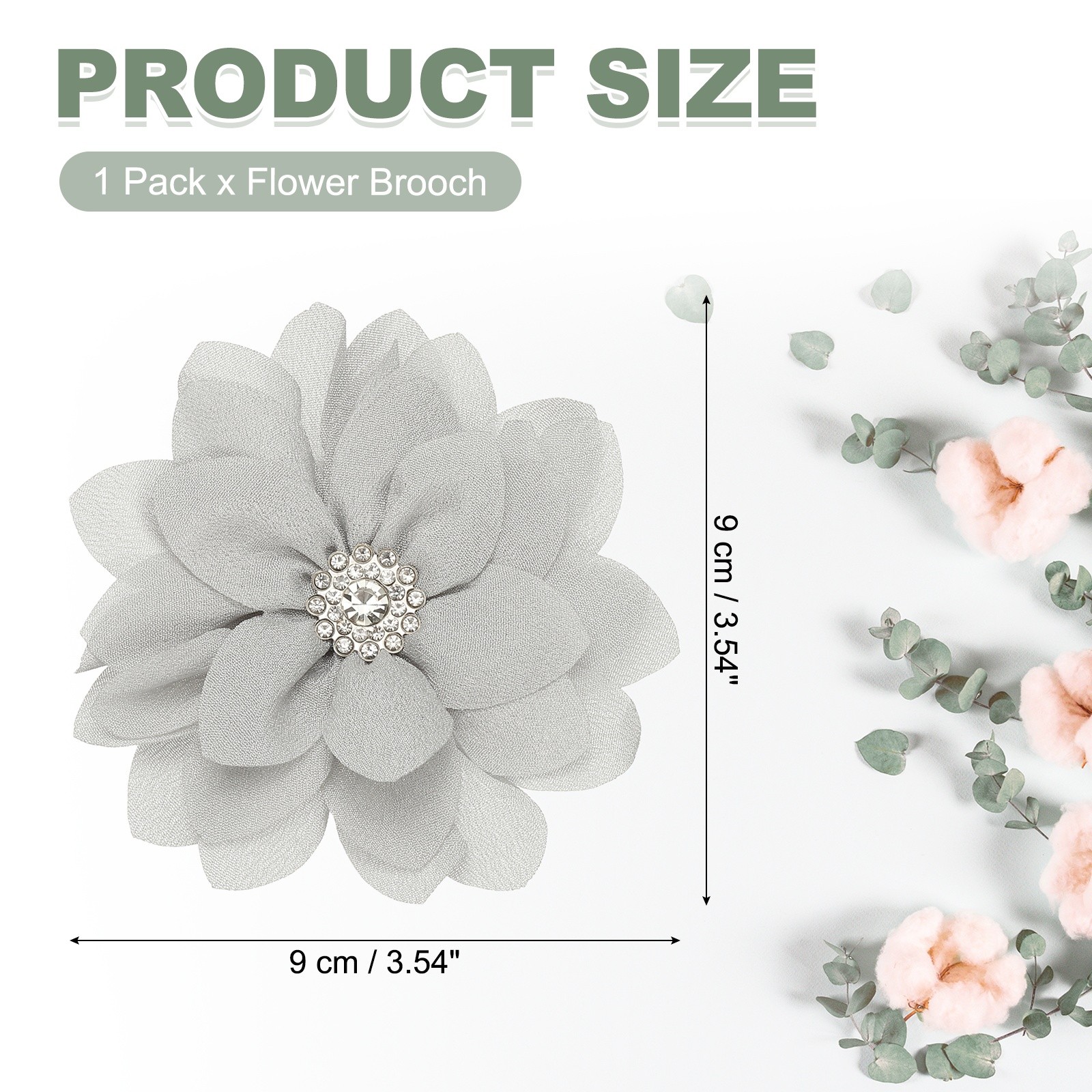 Flower Brooch Pin, Hair Flower Clips Floral Brooch for Women Clothes Gray