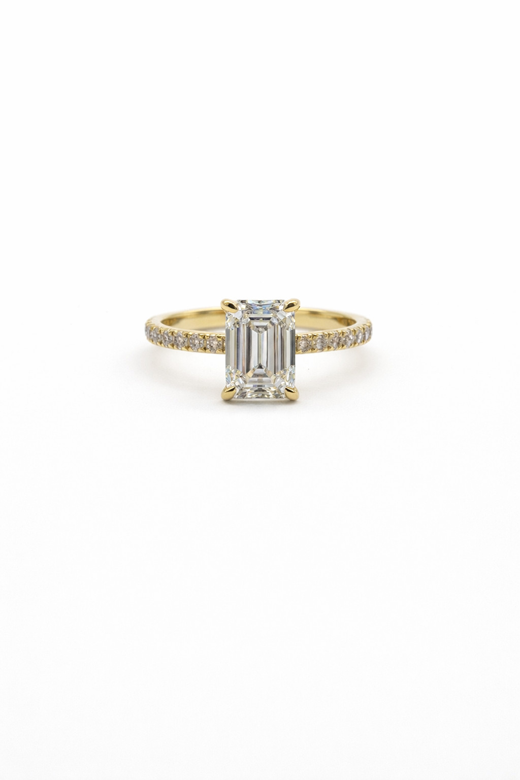 14K Yellow Gold 3.5 CTW Emerald Cut Lab Created Diamond Ring