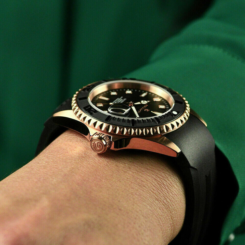 Steinhart Ocean One PINK GOLD Black Silicone Automatic Swiss Dive Watch 103-0893