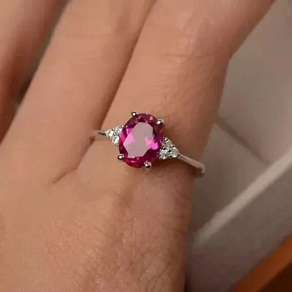 1.Ct Oval Ruby Simulated Diamond Solitaire Engagement Ring 14K White Gold finish