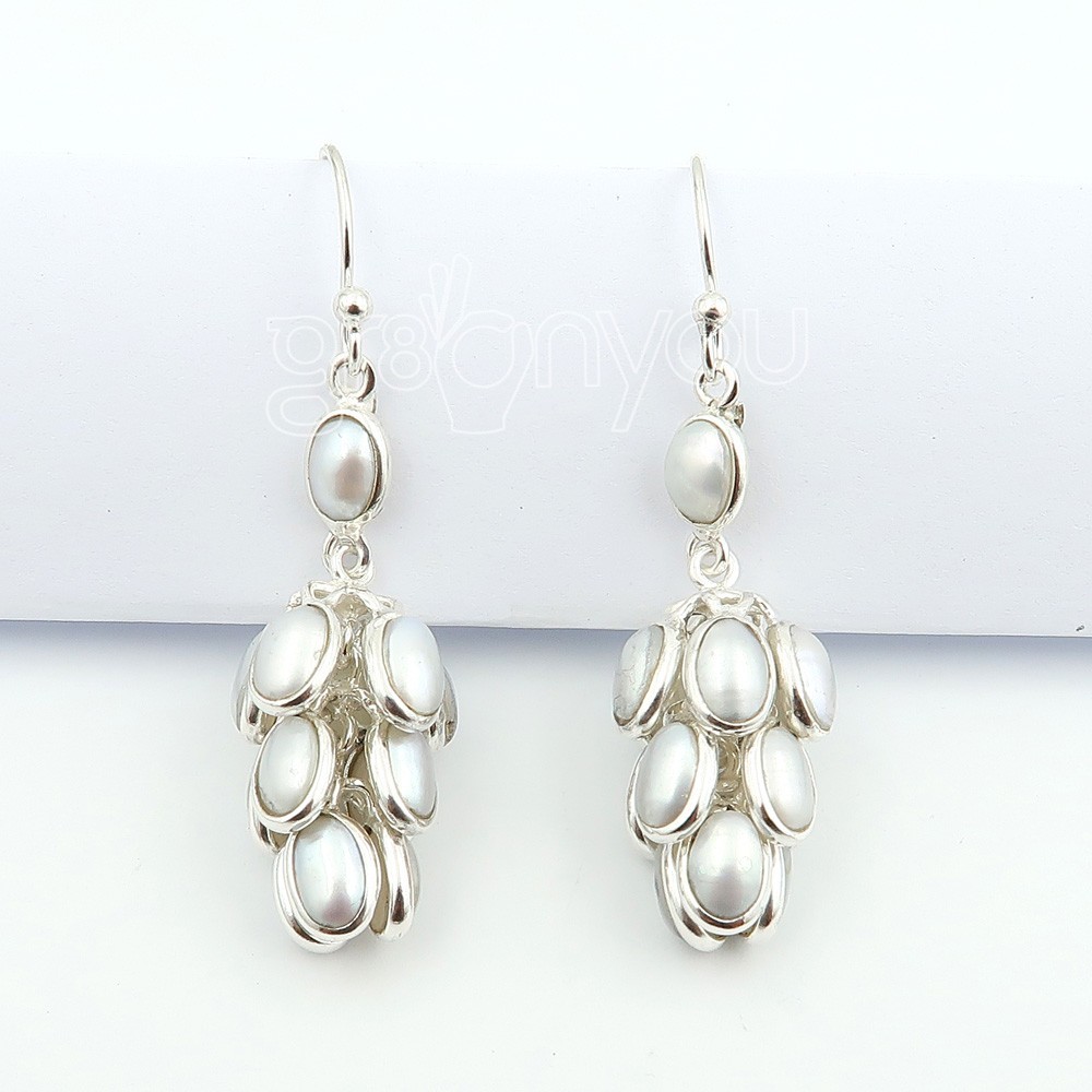 gr8onyou white pearl ladies 925 sterling silver earrings | hand details
