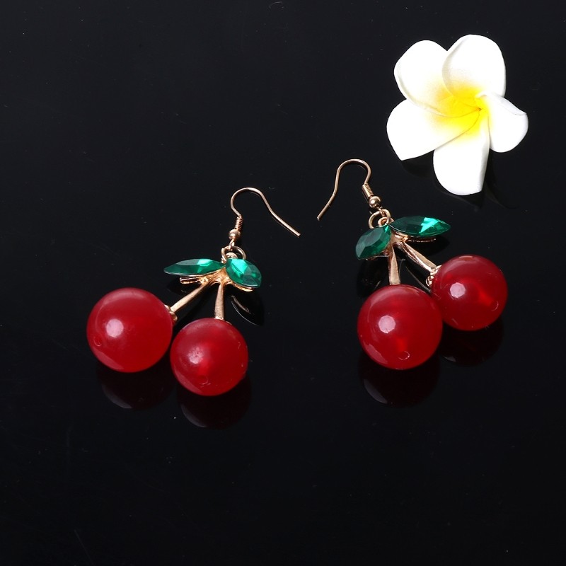 Korean Sweet Fashion Youth Girl Student Fruit Cherry Earrings for Fresh and Simp