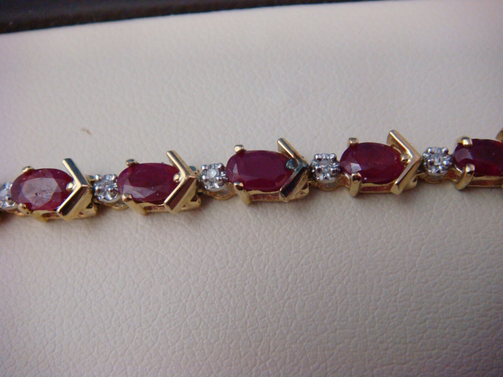 14 KT YELLOW GOLD GENUINE RUBY AND DIAMONDS TENNIS BRACELET 8.8 GRAMS 6.5 “