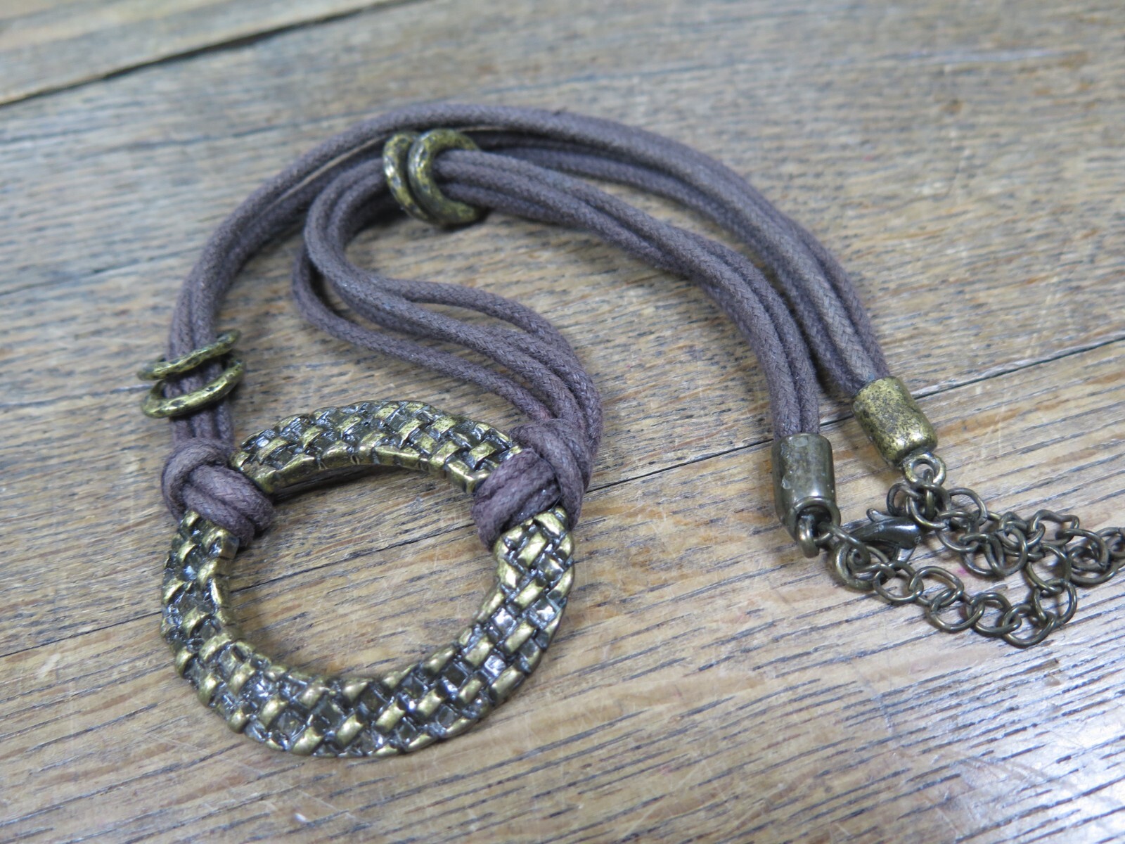 NECKLACE VCLM bronze Tone , Brown Rope type Chain Rare Find