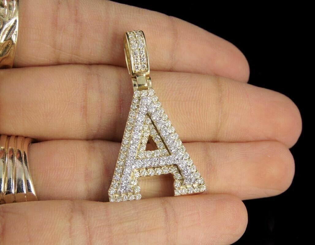 2.50Ct Round Cut Simulated Diamond “A” Letter Pendant 14K Yellow Gold Plated