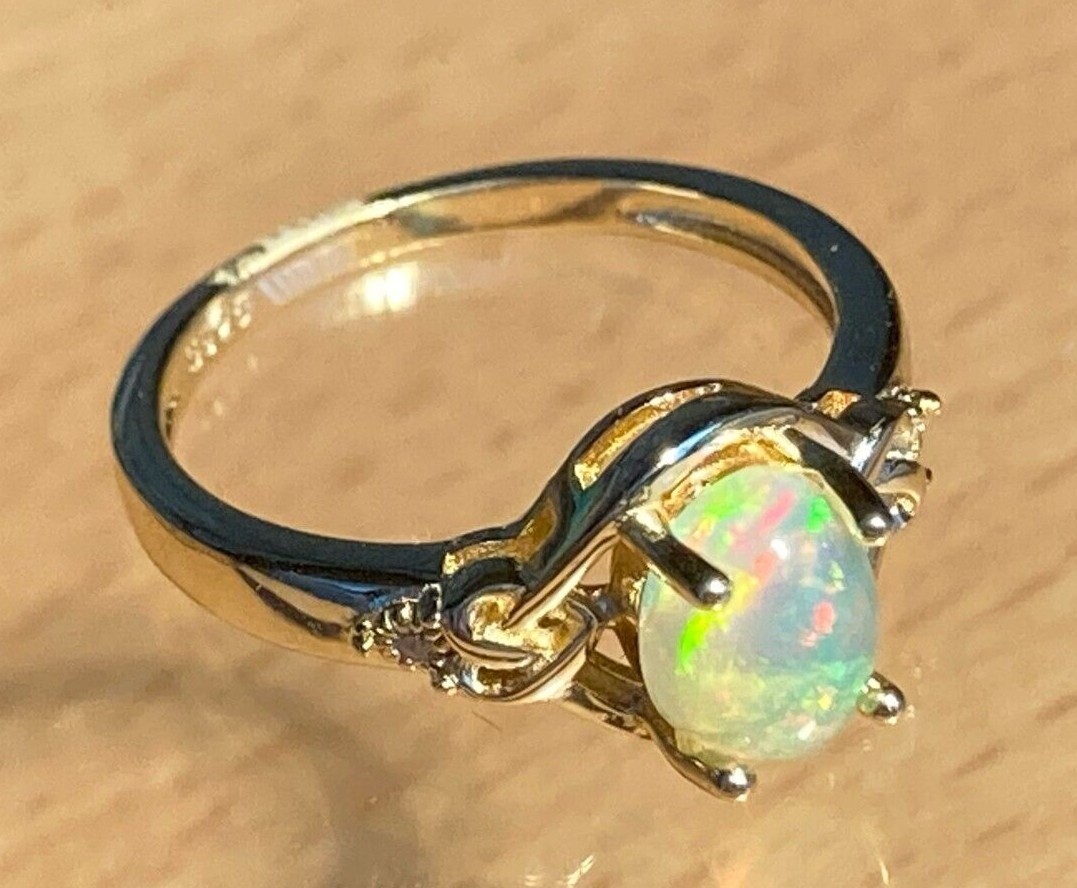 Fire Opal Ring Natural 8x6mm Solid Opal Solid Sterling Silver Sizes 6 to 11 US