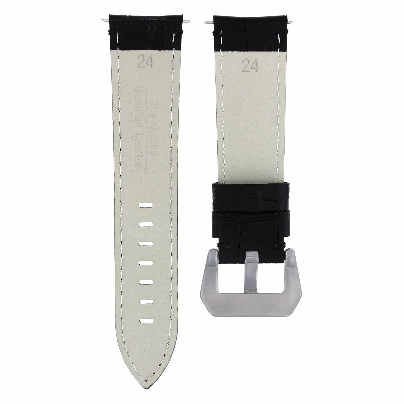 24mm Black Leather Replacement Watch Strap For Anonimo Militare