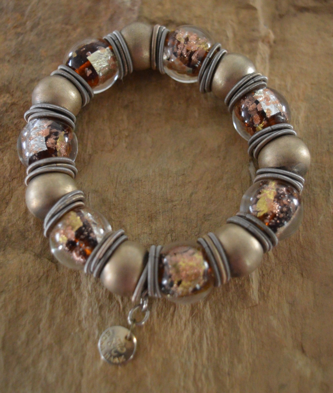 EDNA HAAK 925 Italy STERLING SILVER 18KT GOLD VERMEIL Stretch BRACELET