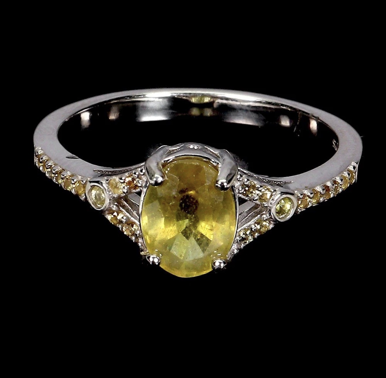 Stunning Natural Yellow Sapphire w/ sapphire accent Ring 925 Sterling Silver sz8