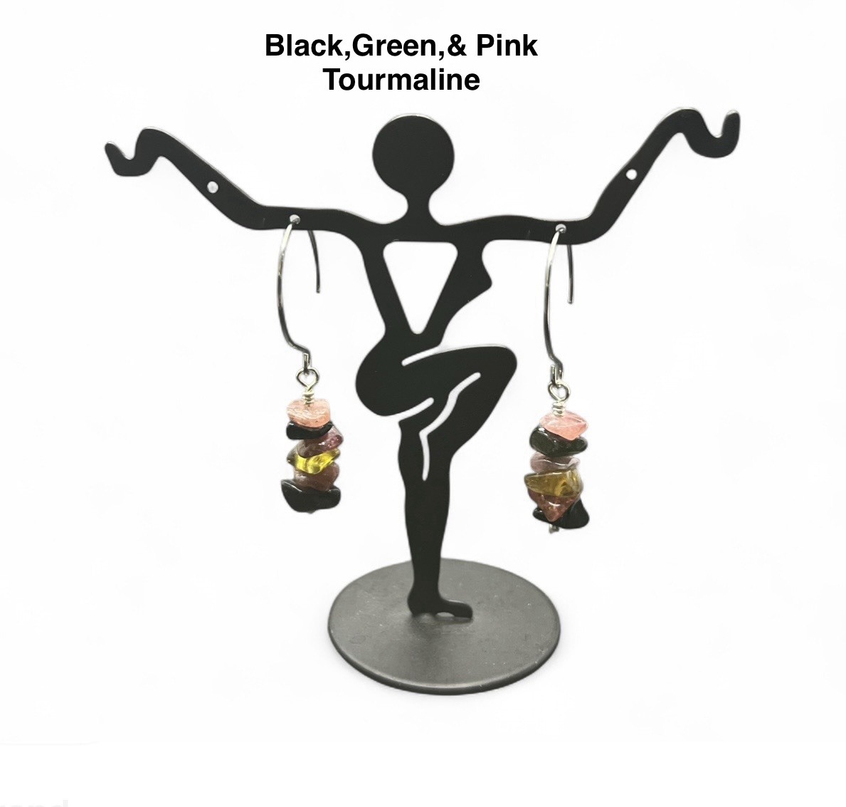 Tourmaline (Multi-Color) Black, Green, & Pink Genuine Stone Handmade Earrings