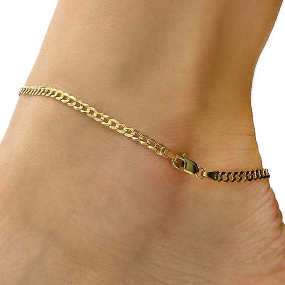 Solid 10K Gold Yellow 3mm Cuban Anklet Bracelet 10″