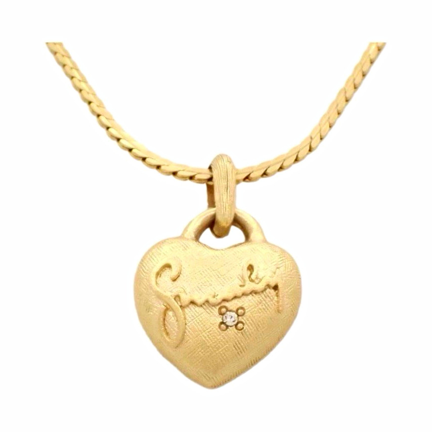 AUTH Givenchy Gold Tone Rope Chain Necklace Heart Charm Pendant Love 15in Gift