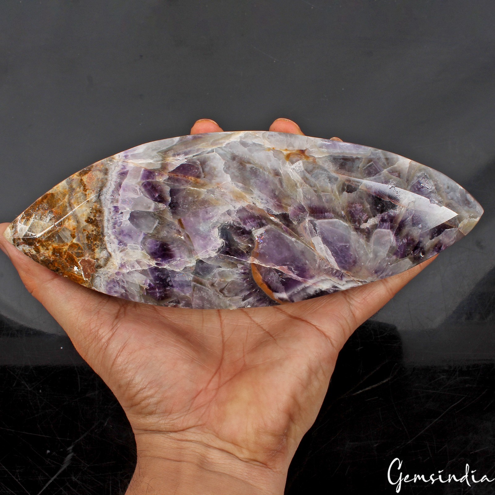 Natural Chevron Amethyst Loose Gemstone 1.1kg Huge Marquise Cut Untreated